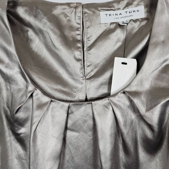 Retro-Futurism Revival Shiny Prom Party Punk Metallic Silver Dress Trina Turk 2 - Picture 3 of 16